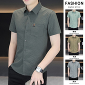 衬衣泡泡纱高级感休闲上衣冰丝刺绣寸衫 夏季 潮 男韩版 修身 短袖 衬衫