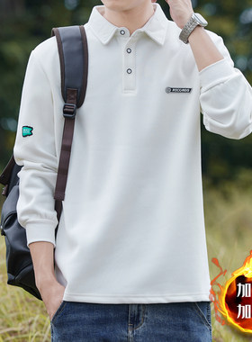 翻领polo衫男秋冬季长袖T恤带领卫衣保暖打底衫加绒加厚带绒上衣
