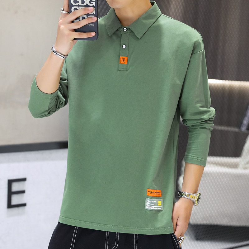 日系百搭男士商务休闲秋季简约翻领男士长袖polo领打底衫轻奢T恤,男装,Polo衫,淘宝优惠券,粉丝福利购,淘宝优惠卷