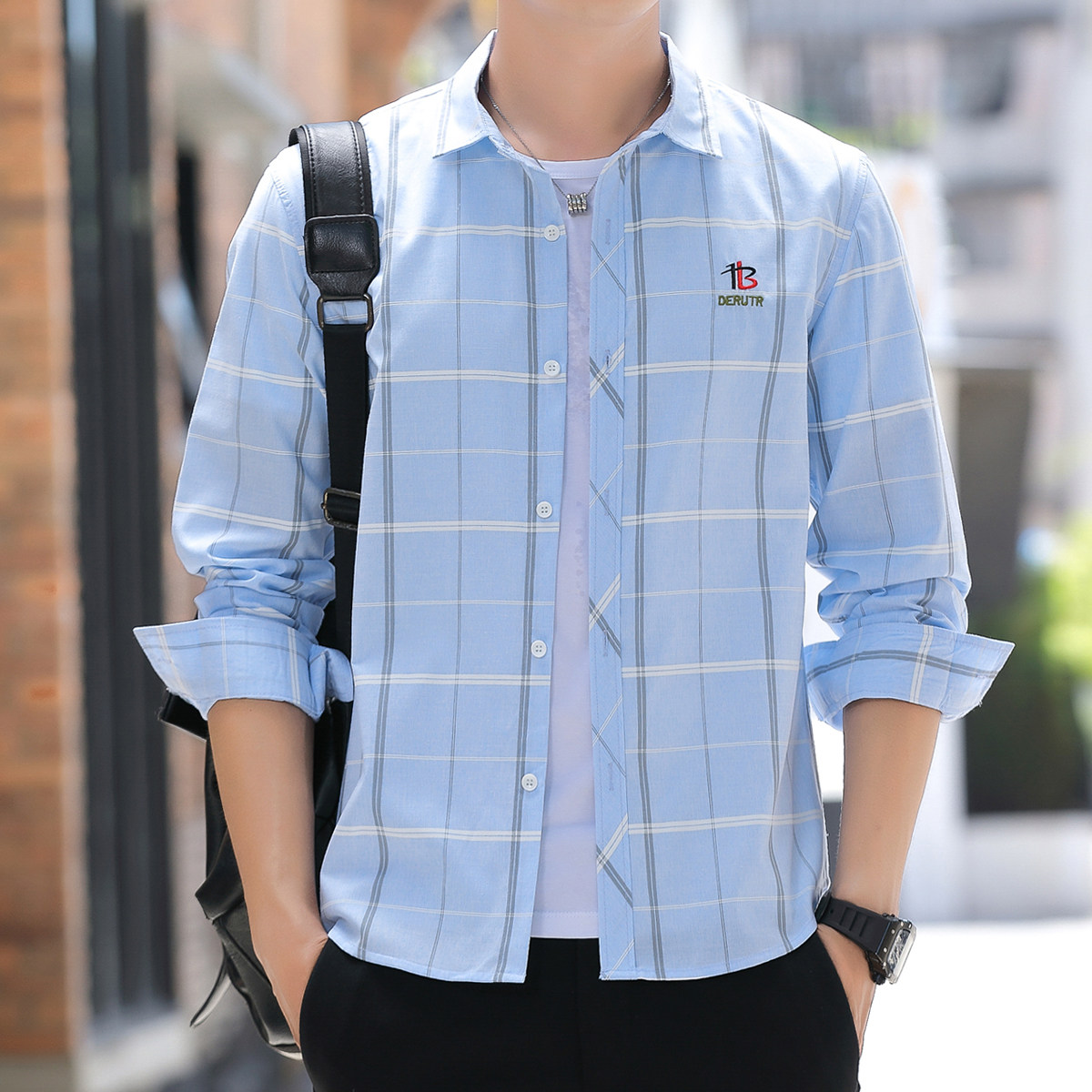 春秋男士长袖格子衬衫2025春季都市潮流休闲衬衣男装百搭修身上衣,男装,衬衫,淘宝优惠券,粉丝福利购,淘宝优惠卷