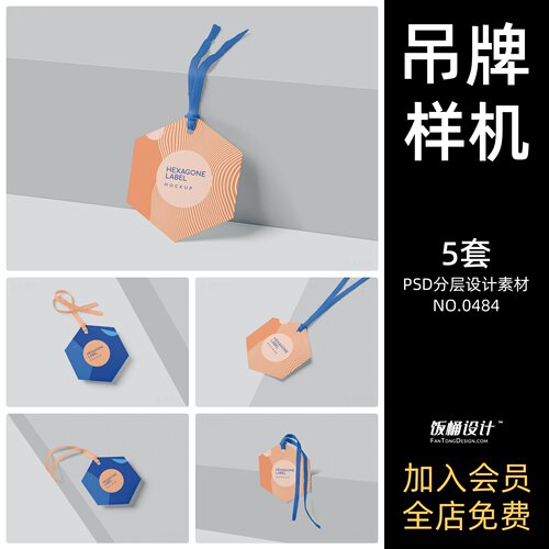 五边形服装吊牌智能贴图文创毕设样机模板PSD分层设计素材