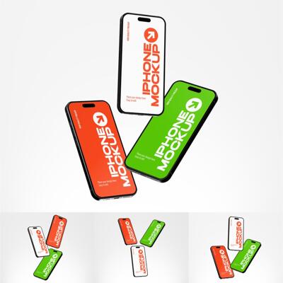 悬浮 iPhone 手机样机 PSD 智能贴图 多角度 APP 界面效果图模板