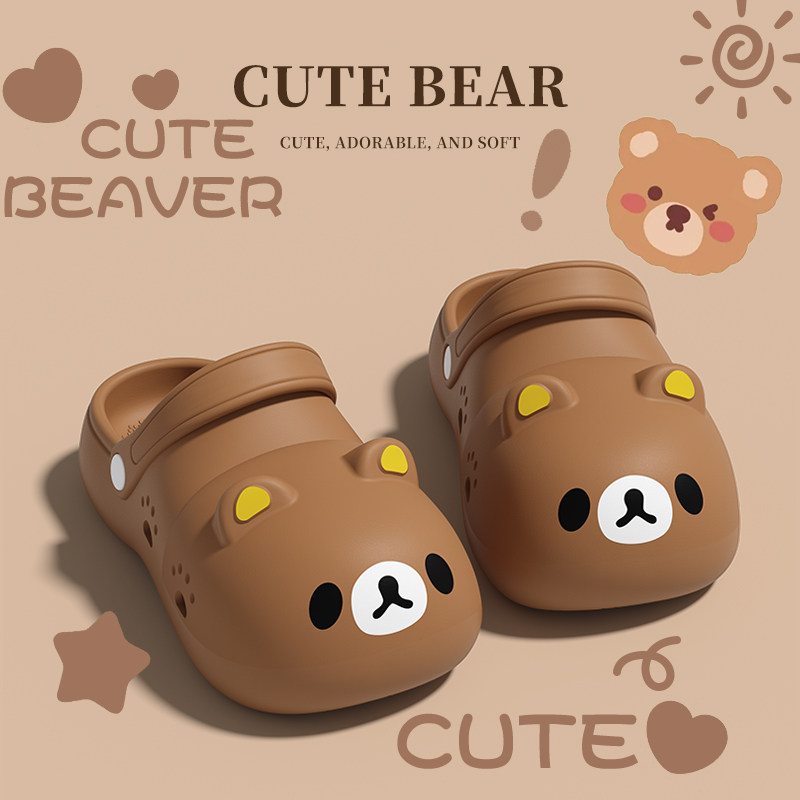 轻松熊拖鞋女款2026新款夏季室内家居外穿可爱小熊卡通包头洞洞鞋