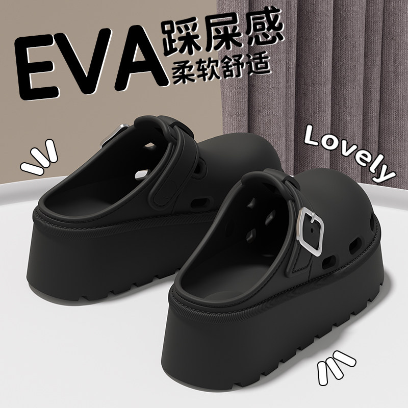 厚底洞洞鞋女2026新款夏季家居外穿一脚蹬包头时尚百搭勃肯凉拖鞋