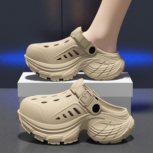 夏季 女防滑包头运动外穿两用踩屎感凉拖鞋 厚底增高洞洞鞋 2025新款