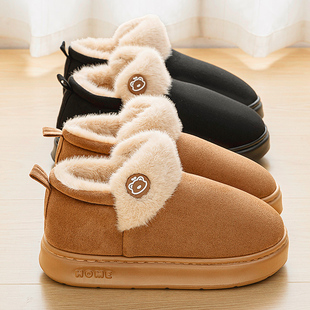 男 包跟保暖家居室内厚底加绒棉拖鞋 冬季 毛毛绒雪地靴女士2025新款