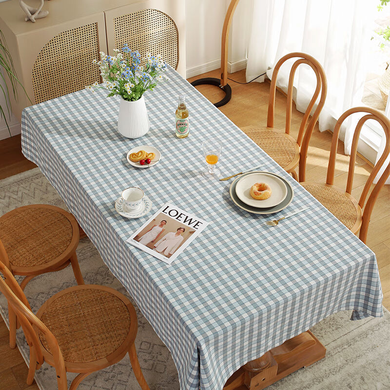 茗芮居餐厅台布餐桌布长方形高档现代简约小清新方格子桌布加厚茶
