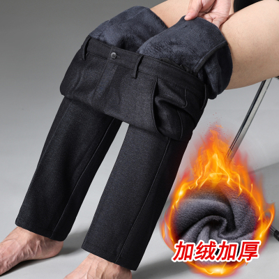 冬季加绒爸爸裤子男款保暖休闲裤
