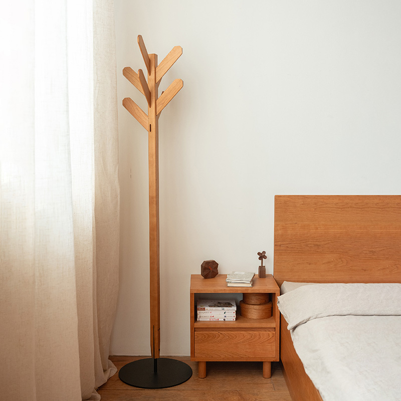 MUMO木墨实木挂衣架樱桃木衣帽架家用落地黑胡桃木置物架卧室衣架