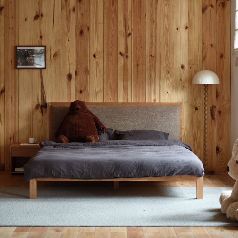 羊毛棉麻软包靠背黑胡桃樱桃木