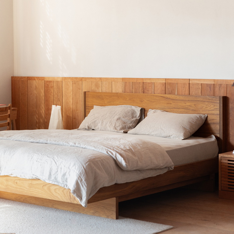 MUMO木墨 方洲-平直床 柚木简约卧室双人床家用主卧大床实木床