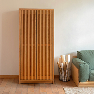 MUMO木墨栅格衣柜实木樱桃木卧室收纳柜子家用原木移动衣橱