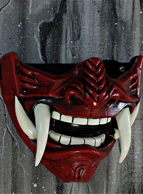 万圣节对马岛之魂赤般若獠牙面具日系能半脸恶魔武士化妆舞会挂件