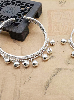 韩版复古银色八铃铛手镯民族风舞蹈开口镯子百搭女生手环古风配饰