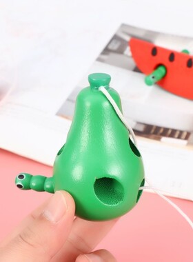 小虫吃水果苹果梨西瓜幼儿穿线木制玩具
