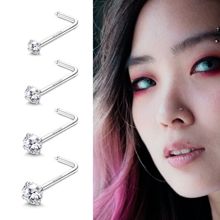 精美锆石鼻钉L杆7字不易掉钛钢仿钻石性感饰品女生