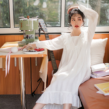 白色仙女复古宫廷睡衣蕾丝纯棉家居服夏 公主风春秋睡裙女长袖 长款