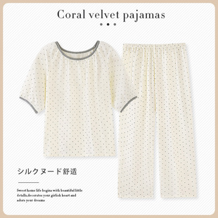 清新日系夏天婴儿棉家居服 长裤 棉麻泡泡纱睡衣女夏季 纯棉纱布短袖