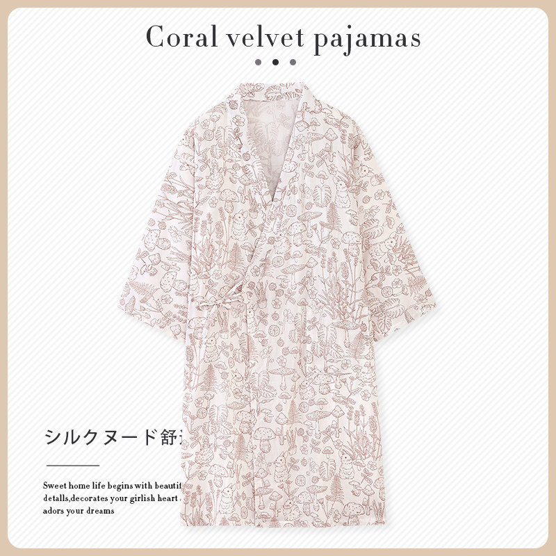 纯棉纱布睡袍女夏季七分袖婴儿棉双层纱睡裙日式和服浴袍睡衣浴衣