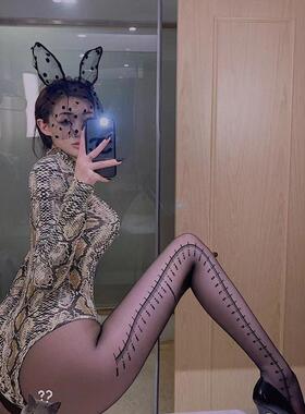 春夏季薄款刻度尺图案黑色性感丝袜女新款网红ins提花时尚连裤袜