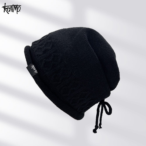 肯默2024秋冬保暖针织条纹包头帽