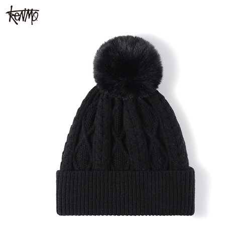 肯默秋冬保暖毛球纹理针织帽