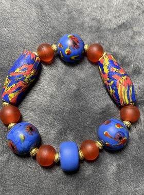 【青轩秘晚霞】系列孤品老凤眼琉璃原创手串手链