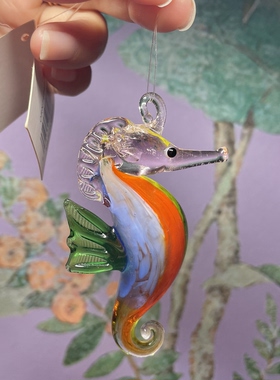 外贸出口精致透粉色琉璃海马小挂件装饰品高度8.3cm