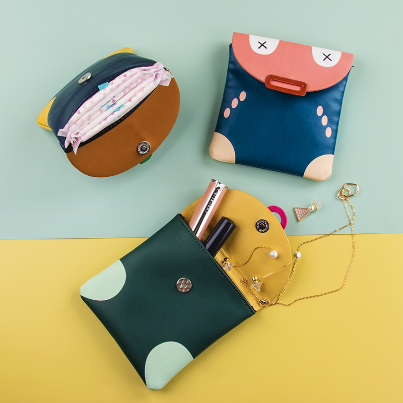 ins卫生巾收纳包韩版防水可爱零钱小方包迷你口红化妆包PU手拿包