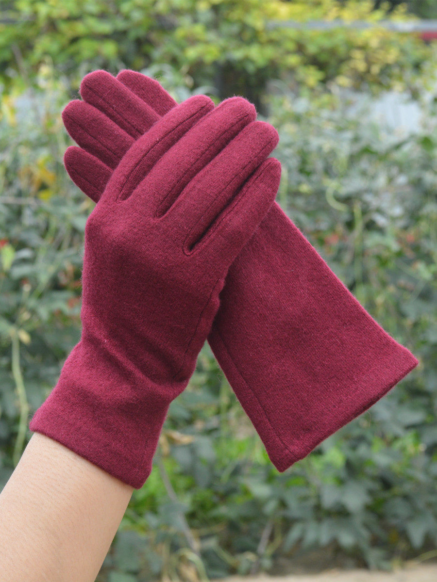 GLOVES WOMENS WOOL GLOVES SPRING AND AUTUMN SINGLE LAYER THIN AUTUMN AND WINTER CASUAL WARM TOUCH SCREEN FINGER SOLID COLOR WOMENS SHORT
