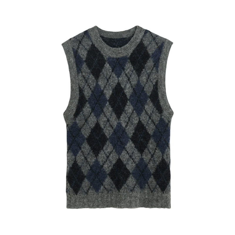 thumbnail for Our Legacy blue-grey mohair-blend diamond knit casual loose fit autumn/winter wool cardigan vest