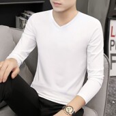 打底衫 v领秋衣薄款 内搭秋装 上衣服男春秋大码 长袖 男装 t恤男士