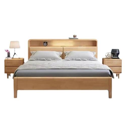 北欧实木床1.8软靠带夜灯双人床1.5m1.35现代简约小户型1.2储物床