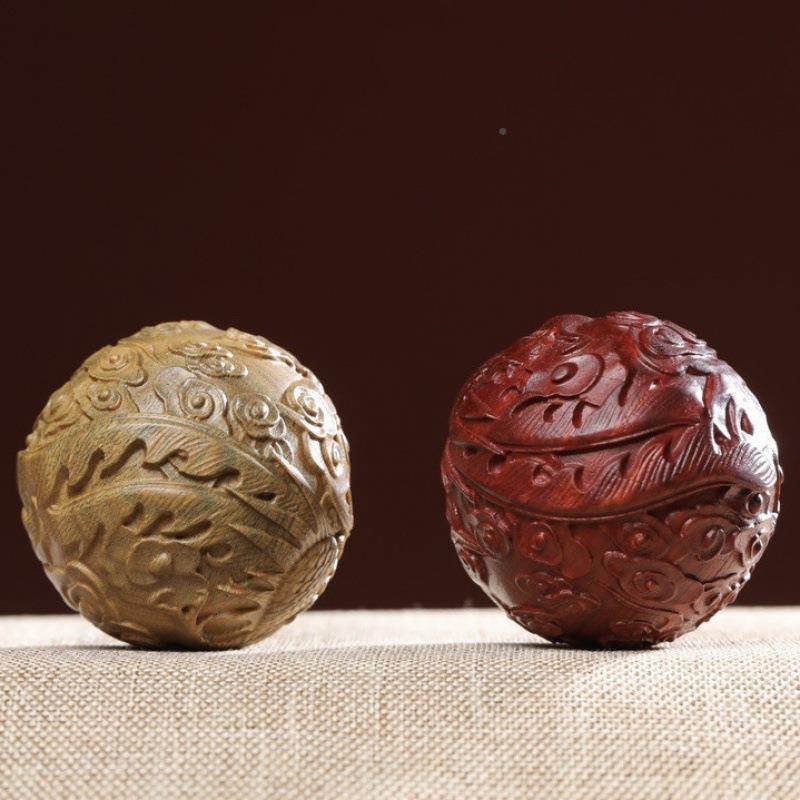 紫手球球雕绿檀木刻龙凤男球木檀雕把玩文玩实木手把件士