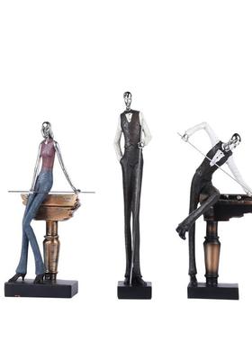 美式台球馆人物摆件会所酒柜书房家居软装饰品树脂工艺品