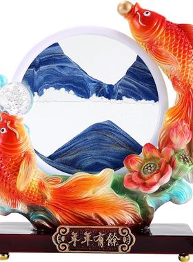 年年有余创意流沙摆件新中式乔迁礼品酒柜装饰品树脂厂家招财