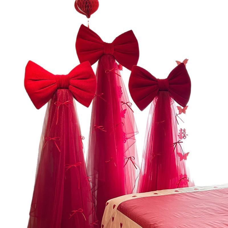 婚礼拍晨袍大蝴蝶路超装饰大红绒蝴引蝶结挂饰婚房装蝴蝶结立扮结