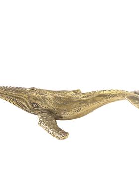 创意海洋座头鲸黄铜摆件仿古玩做旧古董茶宠桌面摆设铜工艺品