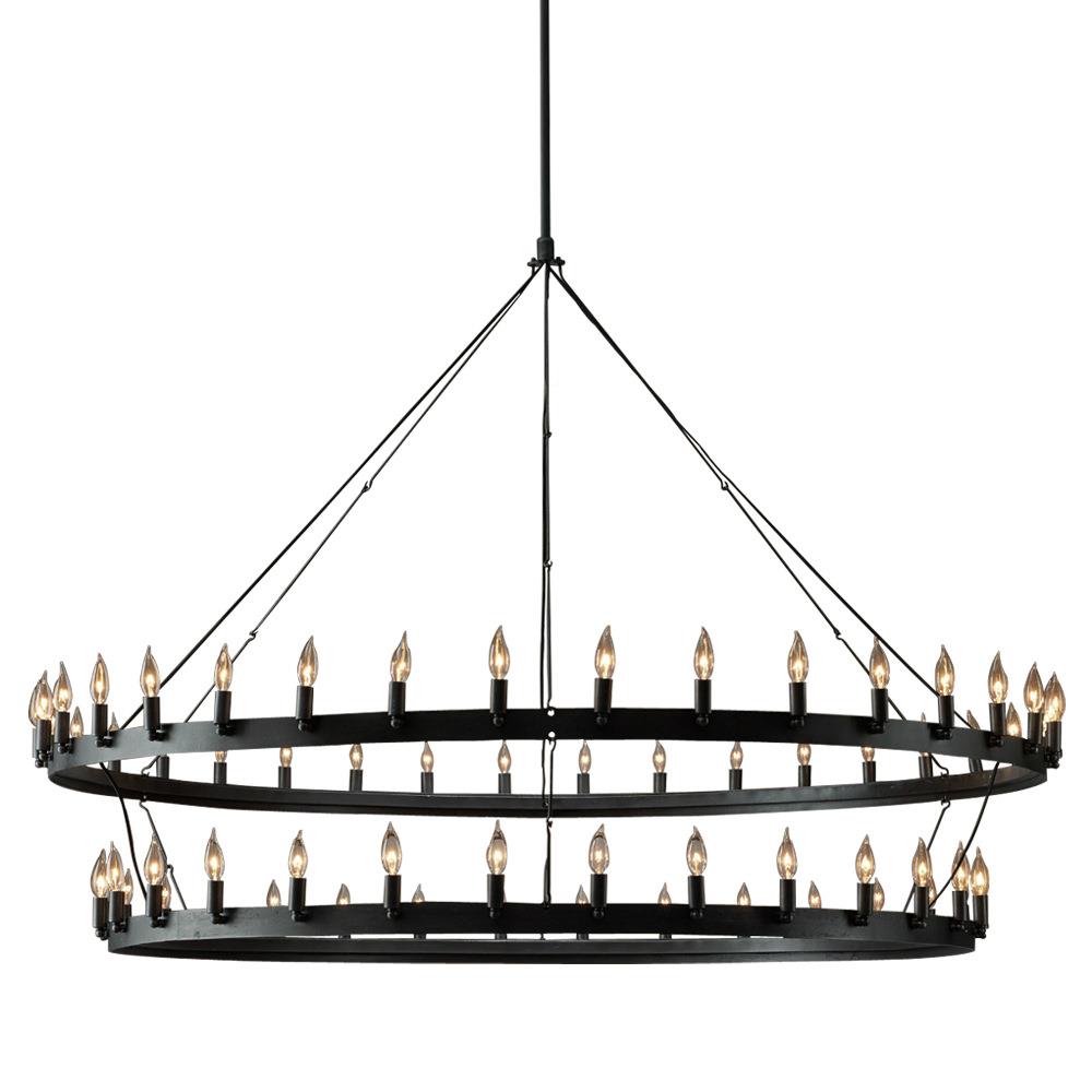 lof厅t美蜡式乡村工业复古的铁艺圆形烛吊灯酒吧餐厅客别墅程工灯