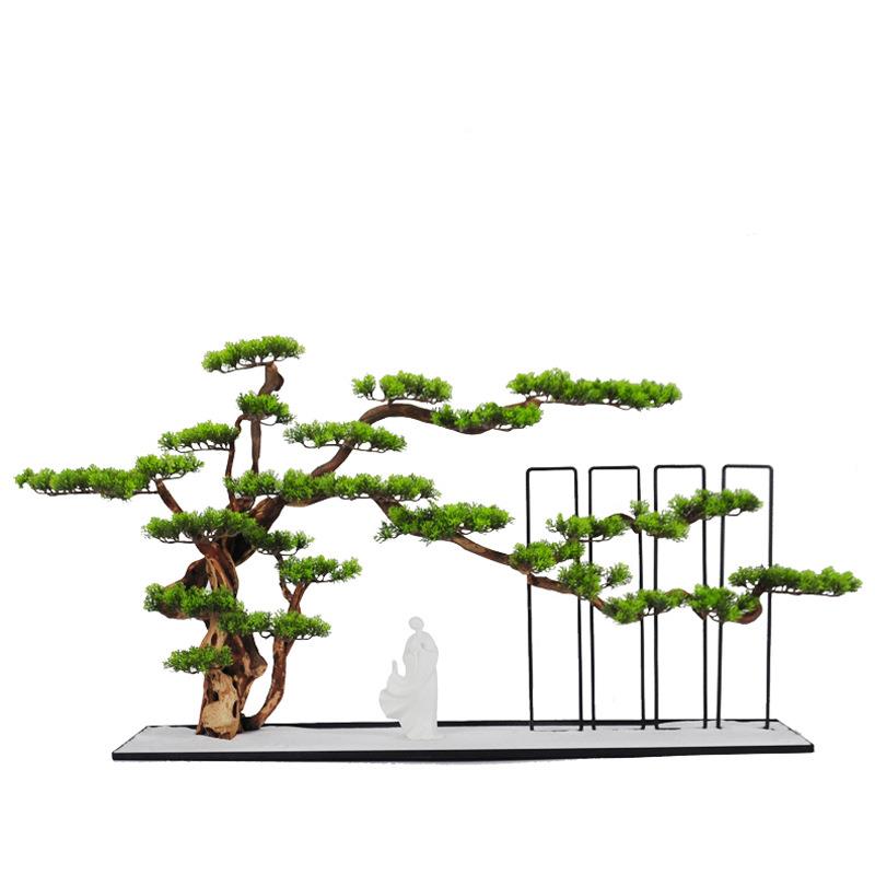 新中式迎客松家居摆件面枯山水假山沙实木杜根摆件创M00013意桌盘