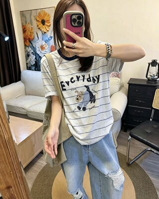 夏上新东大门小狗印花短袖T恤