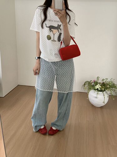 韩系俏皮小猫波点减龄宽松舒适短袖T恤女套头印花休闲上衣夏新款