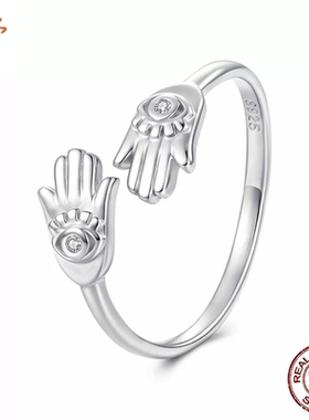 时予热卖法蒂玛之手开口戒指欧美个性拥抱守护s925纯银手掌戒指