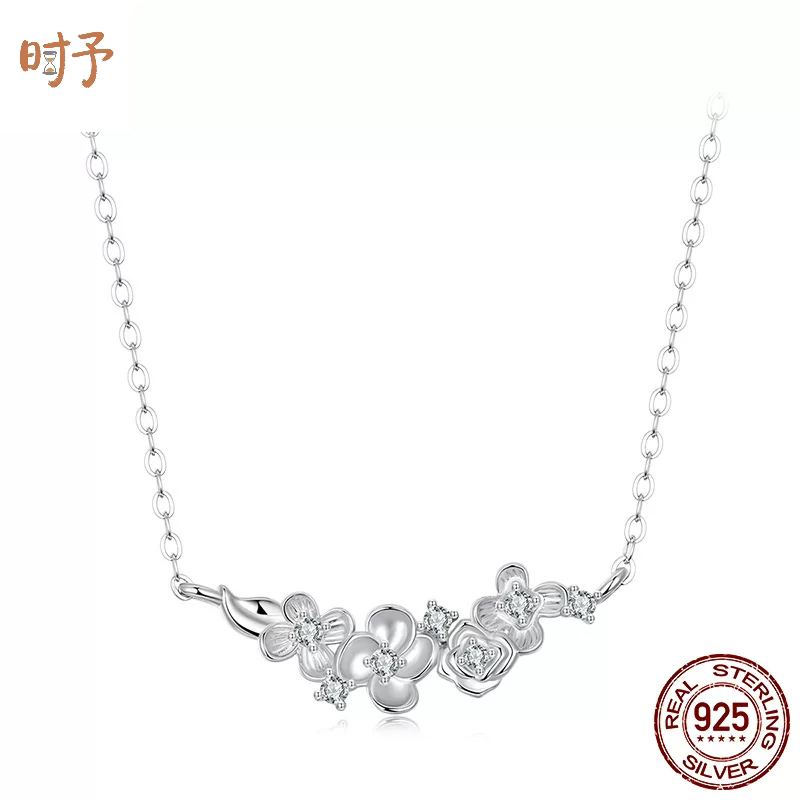 新款通体s925纯银温柔少女心小花项链春季小清新花朵锁骨链饰品