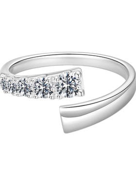 时予新款D色莫桑开口戒指时尚奢华通体s925纯银闪耀排钻戒指手饰