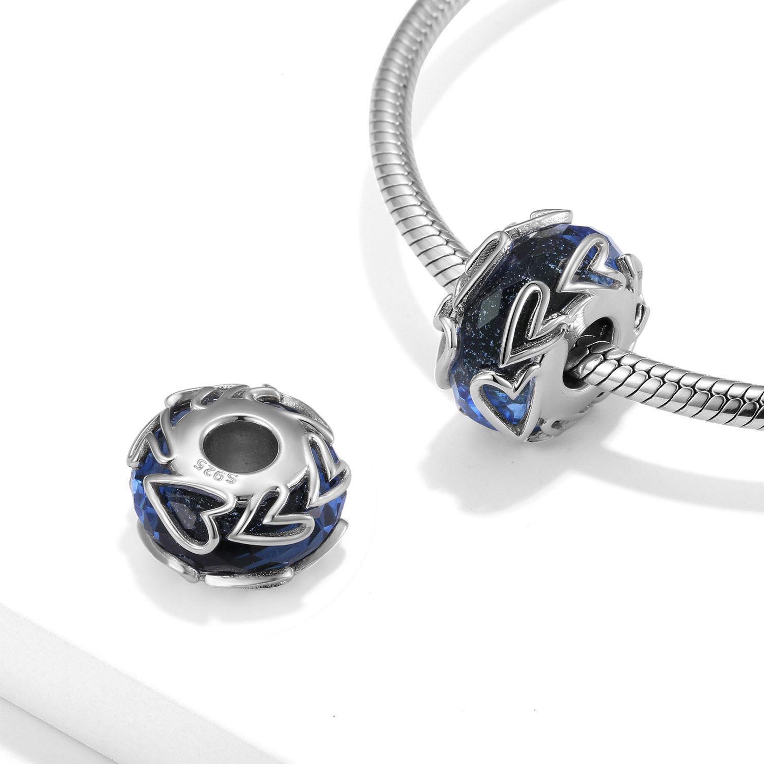 S925纯银深邃爱心琉璃珠时尚个性女生手链diy配件串珠银饰品,珠宝/钻石/翡翠,DIY配件,淘宝优惠券,粉丝福利购,淘宝优惠卷