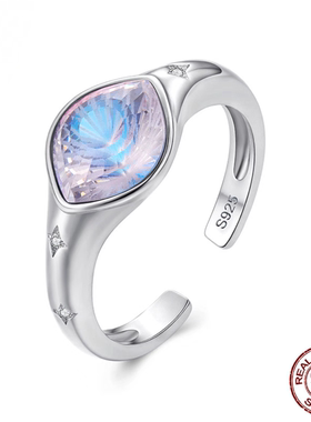 幻彩锆石恶魔之眼开口戒指玫瑰切工艺炫彩s925纯银戒指手饰流行女