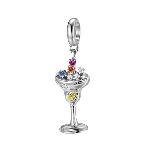 原创创意午夜香槟鸡尾酒吊坠925纯银素银镶嵌锆石手链diy饰品配件