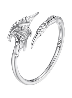 原创恶魔翅膀开口素银戒指欧美万圣节s925纯银个性戒指手饰小众女