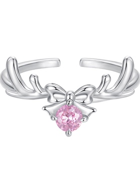 原创蝴蝶结麋鹿开口戒指圣诞节s925纯银幸运戒指手饰小众饰品流行